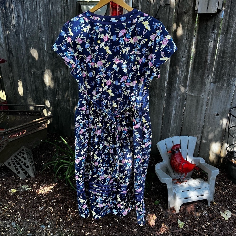Lanz of Salzburg Cottagecore Blue Floral Ribbon Meadow Midi Dress L. milkmaid - Picture 5 of 7